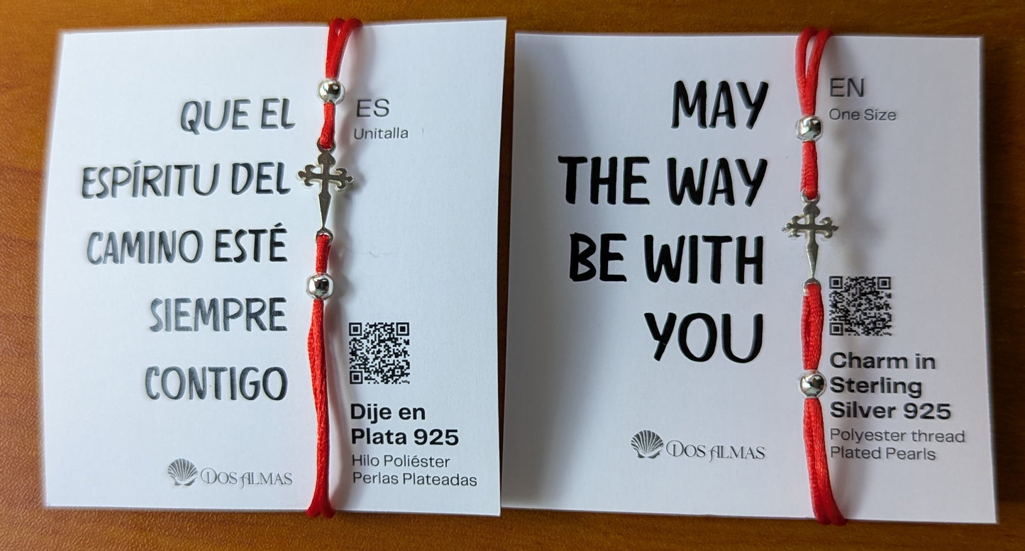 Pulsera Cruz de Santiago Camino Santiago Plata Esterlina Ley 925 perlas plateadas