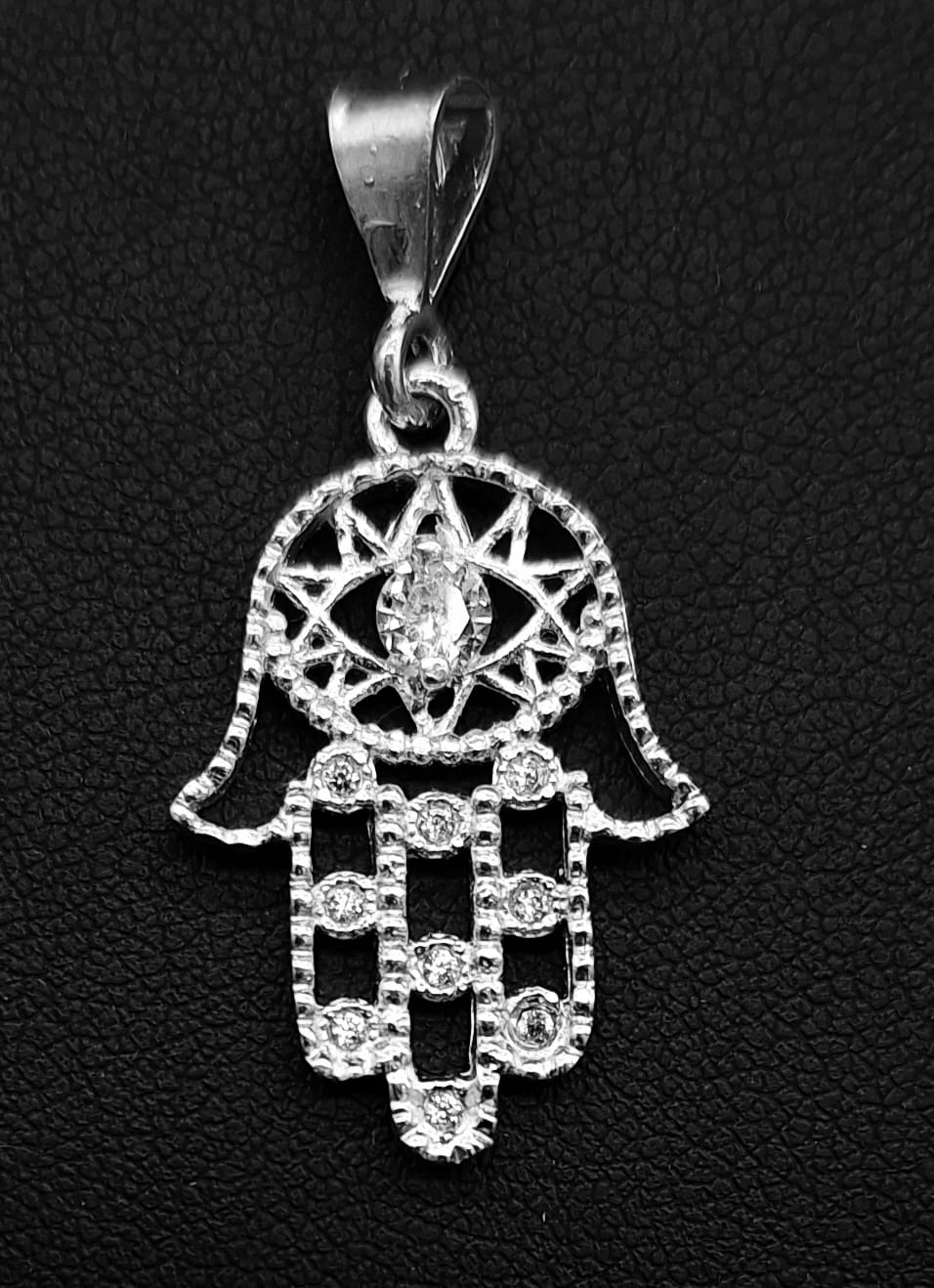DIJE PLATA LEY 925, MANO DE FATIMA CON TOPACIO