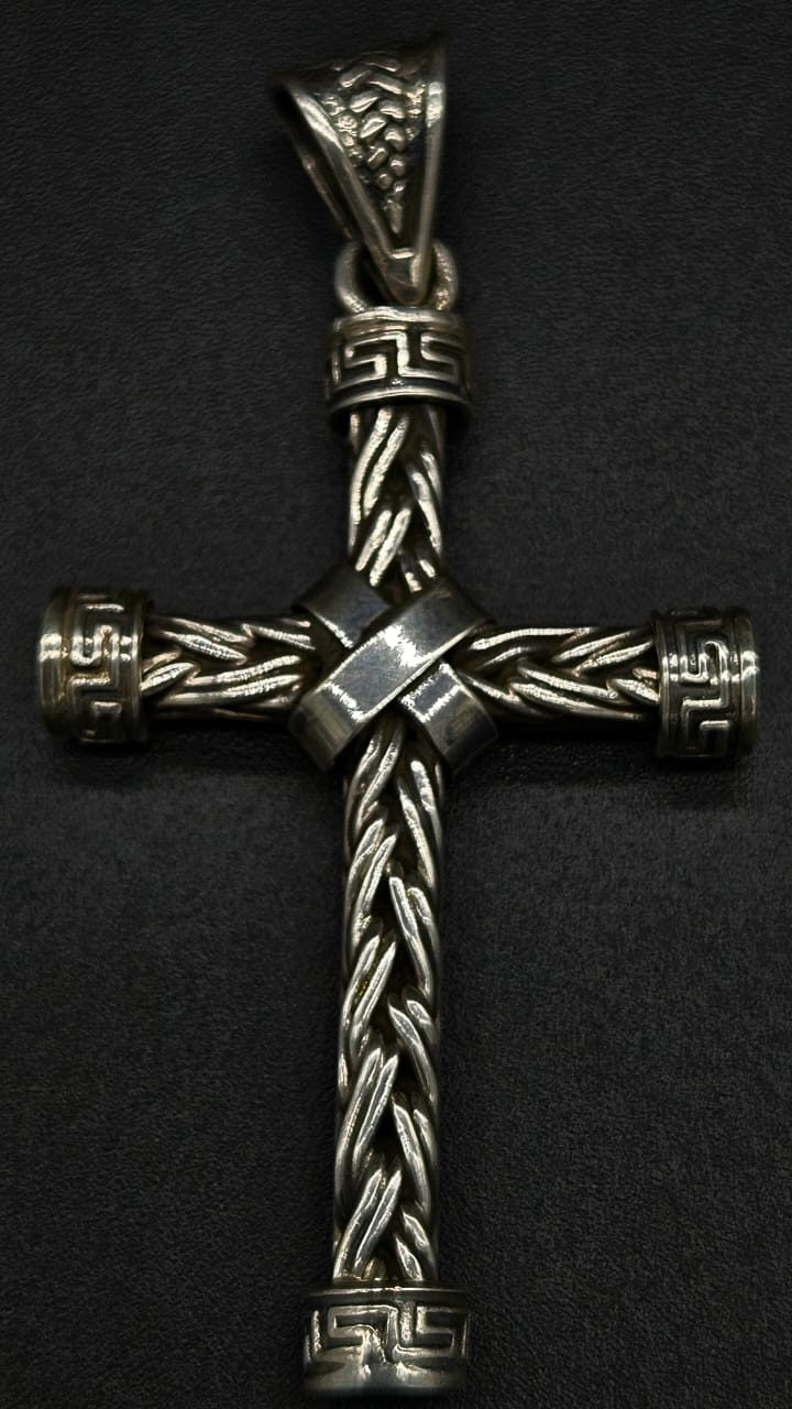 DIJE PLATA LEY 925, CRUZ TEJIDA