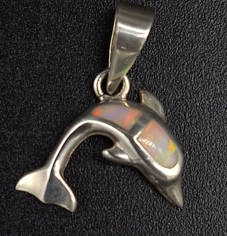 DIJE PLATA LEY 950 , CON OPALO BLANCO