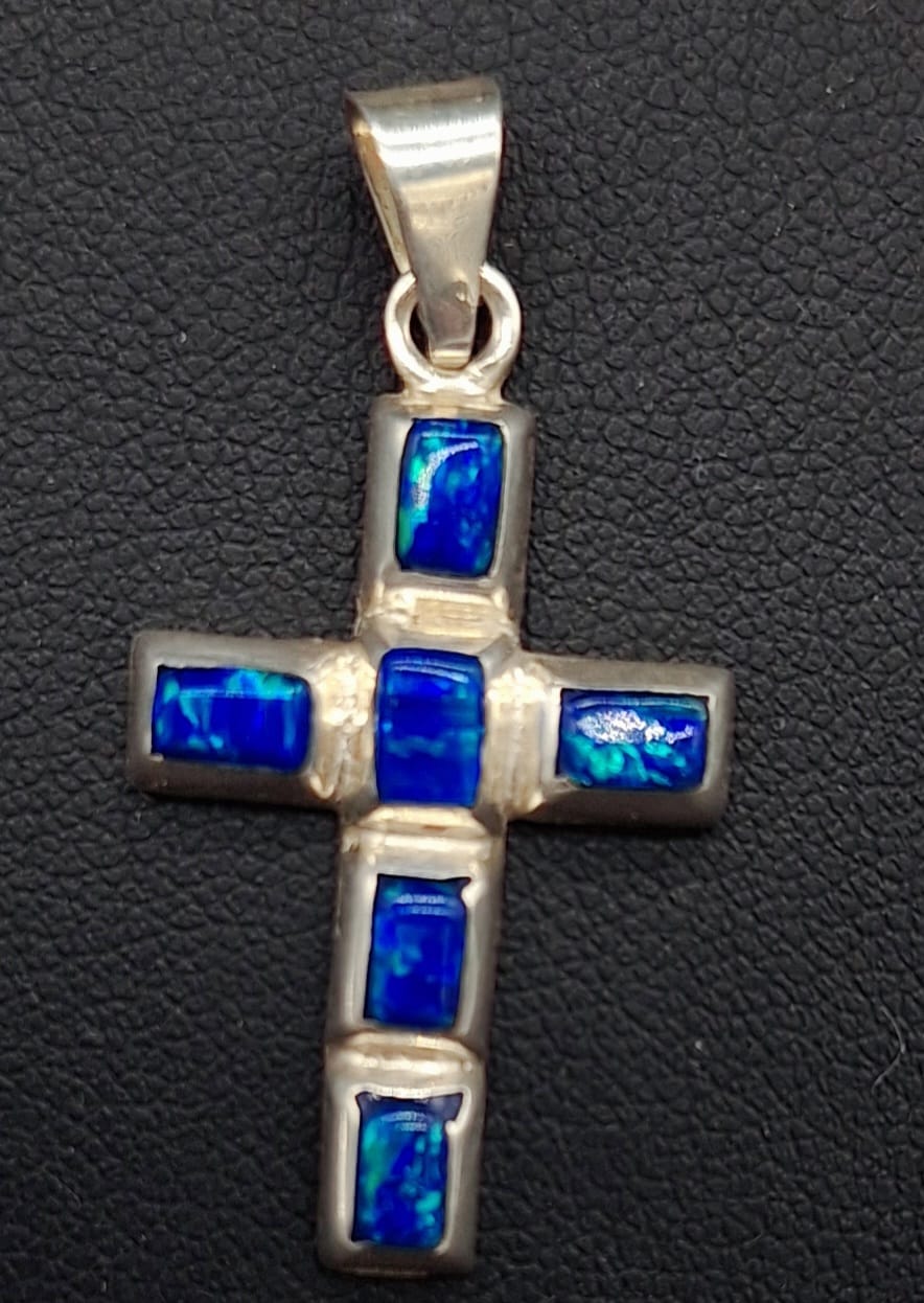 DIJE PLATA LEY 950, CON OPALO AZUL