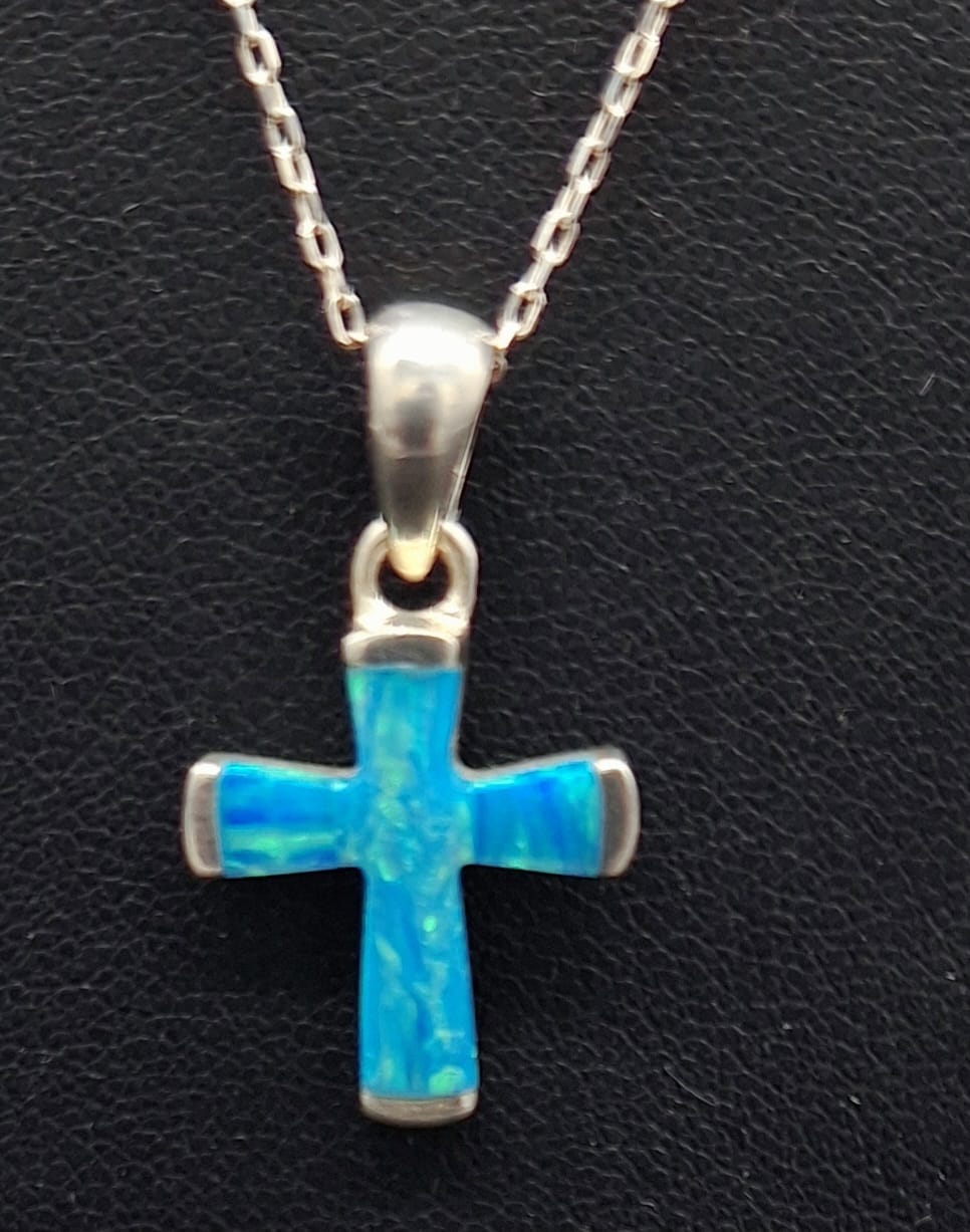 DIJE PLATA LEY 950 , CON OPALO AZUL CIELO