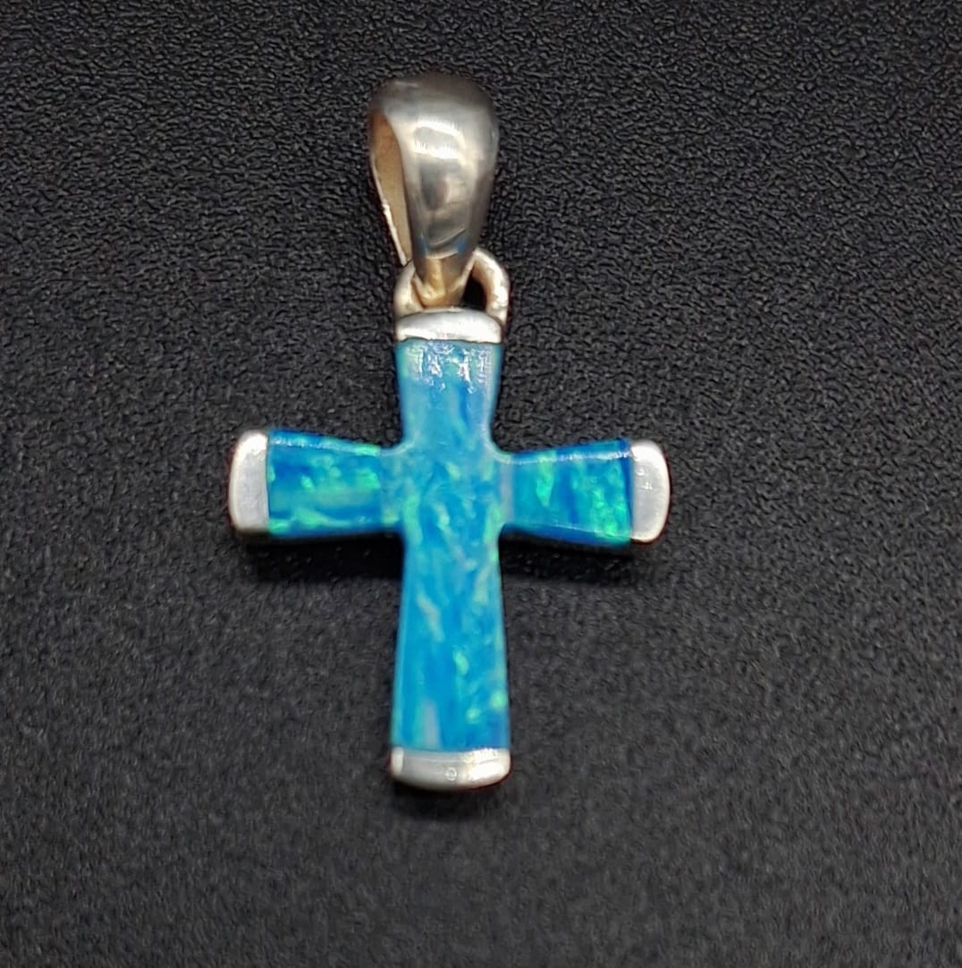 DIJE PLATA LEY 950 , CON OPALO AZUL CIELO