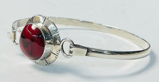 Brazalete con Coral en Plata Ley 925, vista frontal