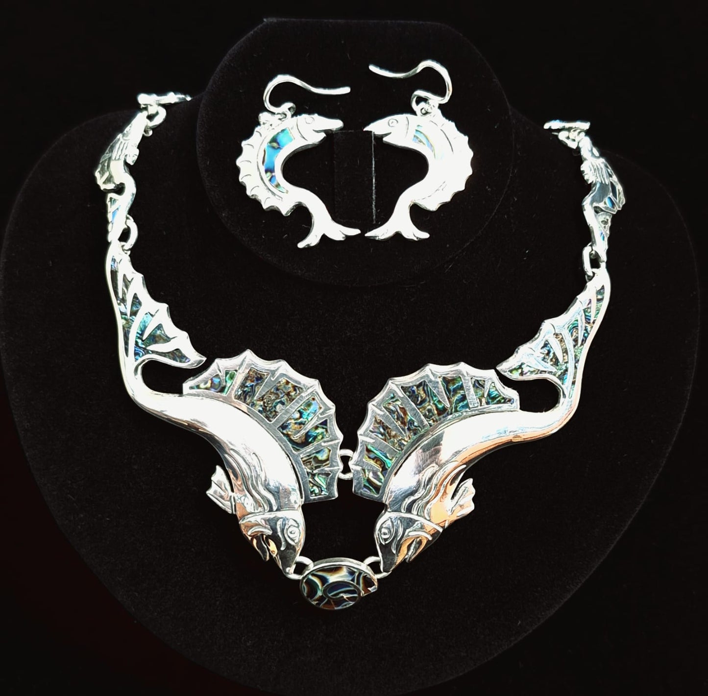 SET DE COLLAR CON INCRUSTACIONES DE ABULÓN EN PLATA LEY 925