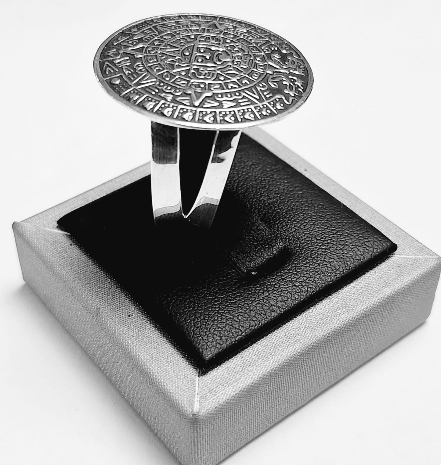 ANILLO CALENDARIO AZTECA EN PLATA LEY 925
