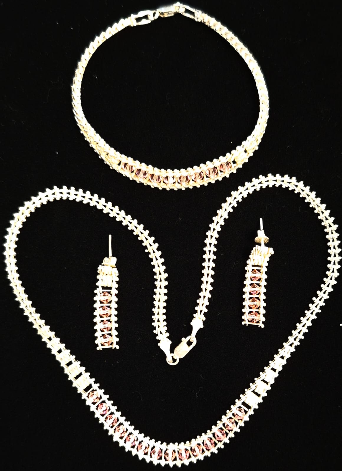 SET DE COLLAR CON INCRUSTACIONES EN PLATA LEY 925