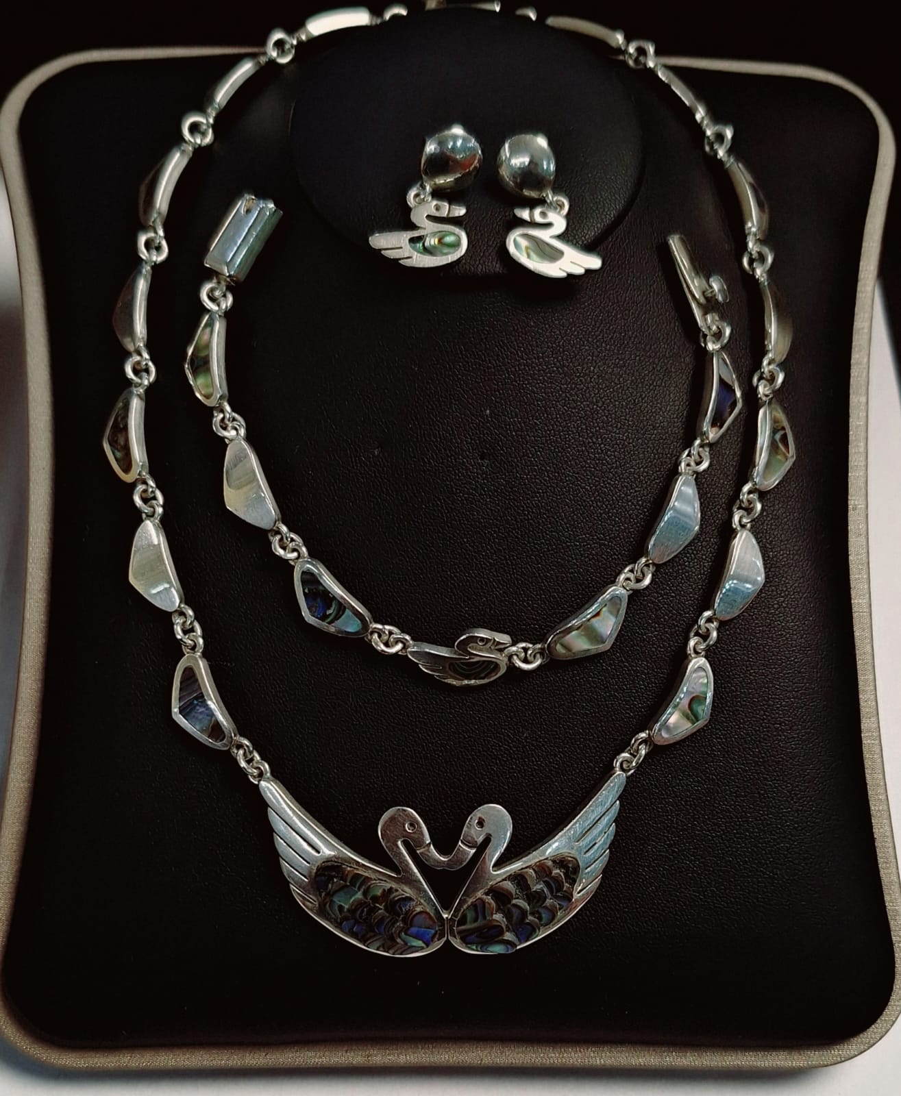 SET DE COLLAR CON INCRUSTACIONES DE ABULÓN EN PLATA LEY 950