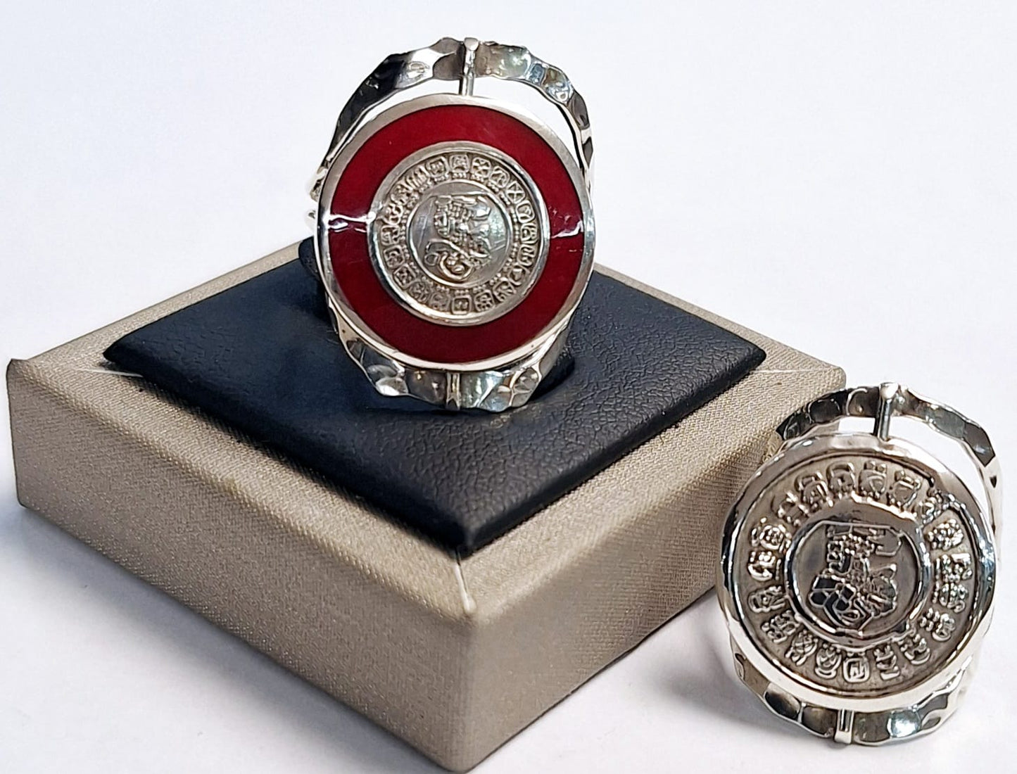 ANILLO DOBLE VISTA CALENDARIO MAYA EN PLATA LEY 925
