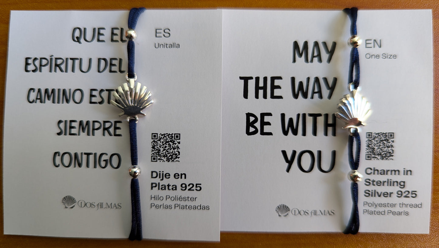 Pulsera Concha Vieira del Camino de Santiago en Plata Ley 925 con Perlas Plateadas