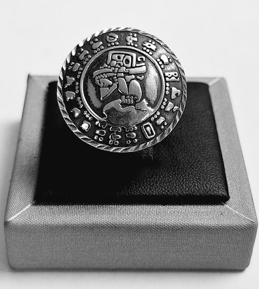 ANILLO CALENDARIO MAYA EN PLATA LEY 925