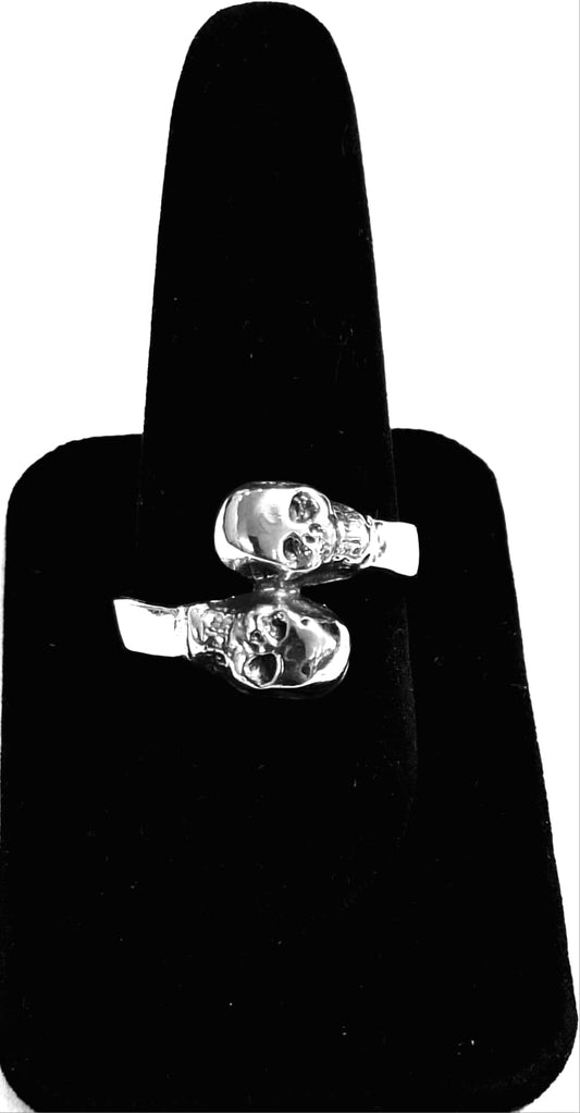 ANILLO DOBLE CALAVERA EN PLATA LEY 925