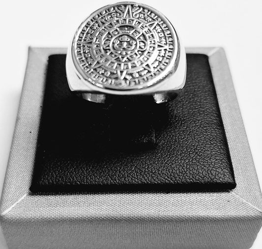 ANILLO CALENDARIO AZTECA EN PLATA LEY 925