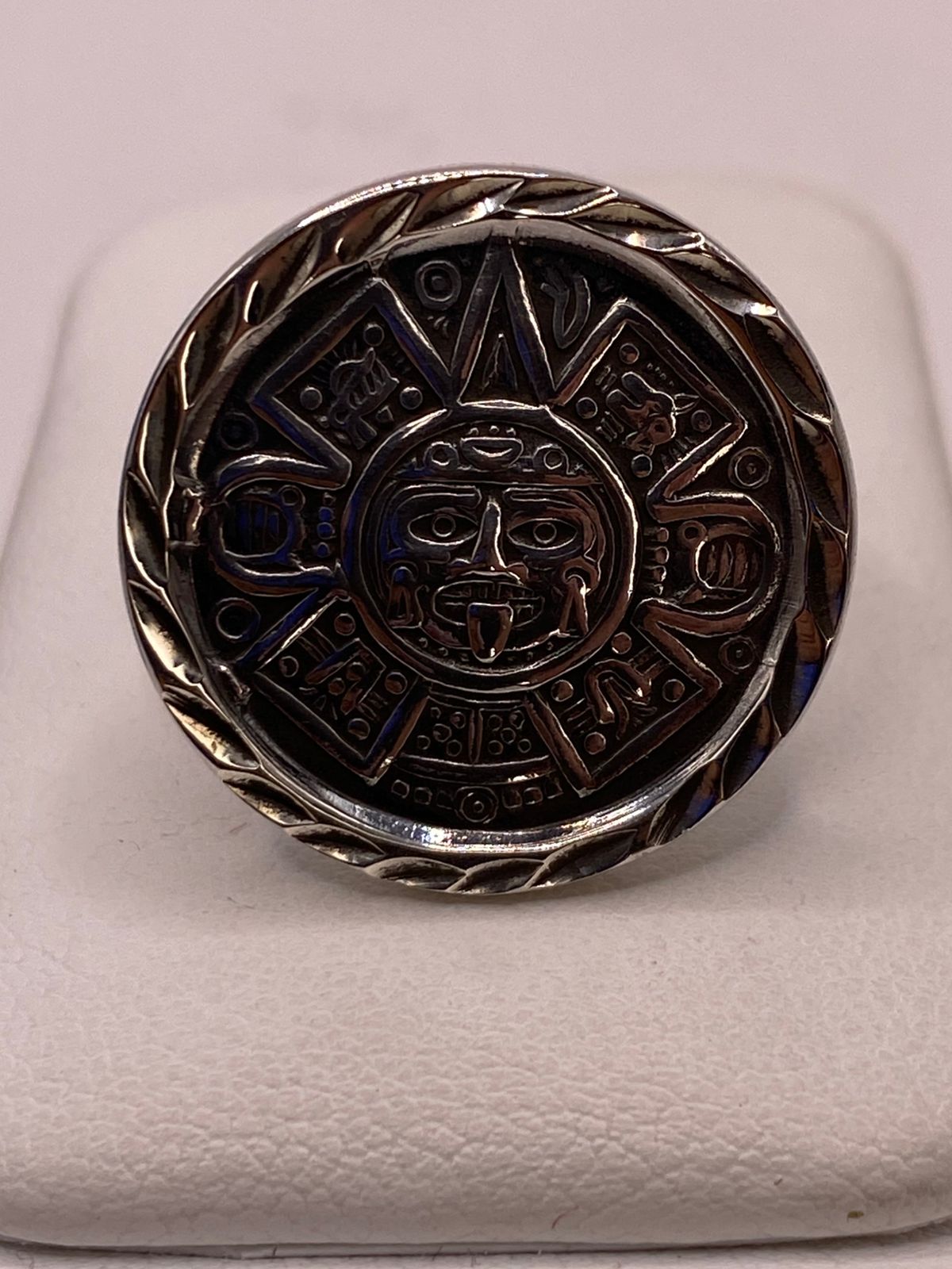Anillo Calendario Azteca Ajustable en Plata .925