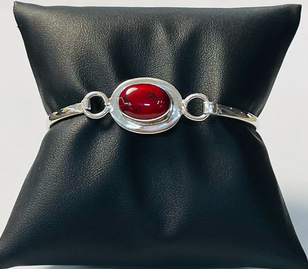 BRAZALETE CON CORAL EN PLATA LEY 925