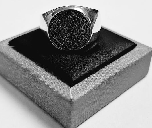ANILLO CALENDARIO AZTECA EN PLATA LEY 925