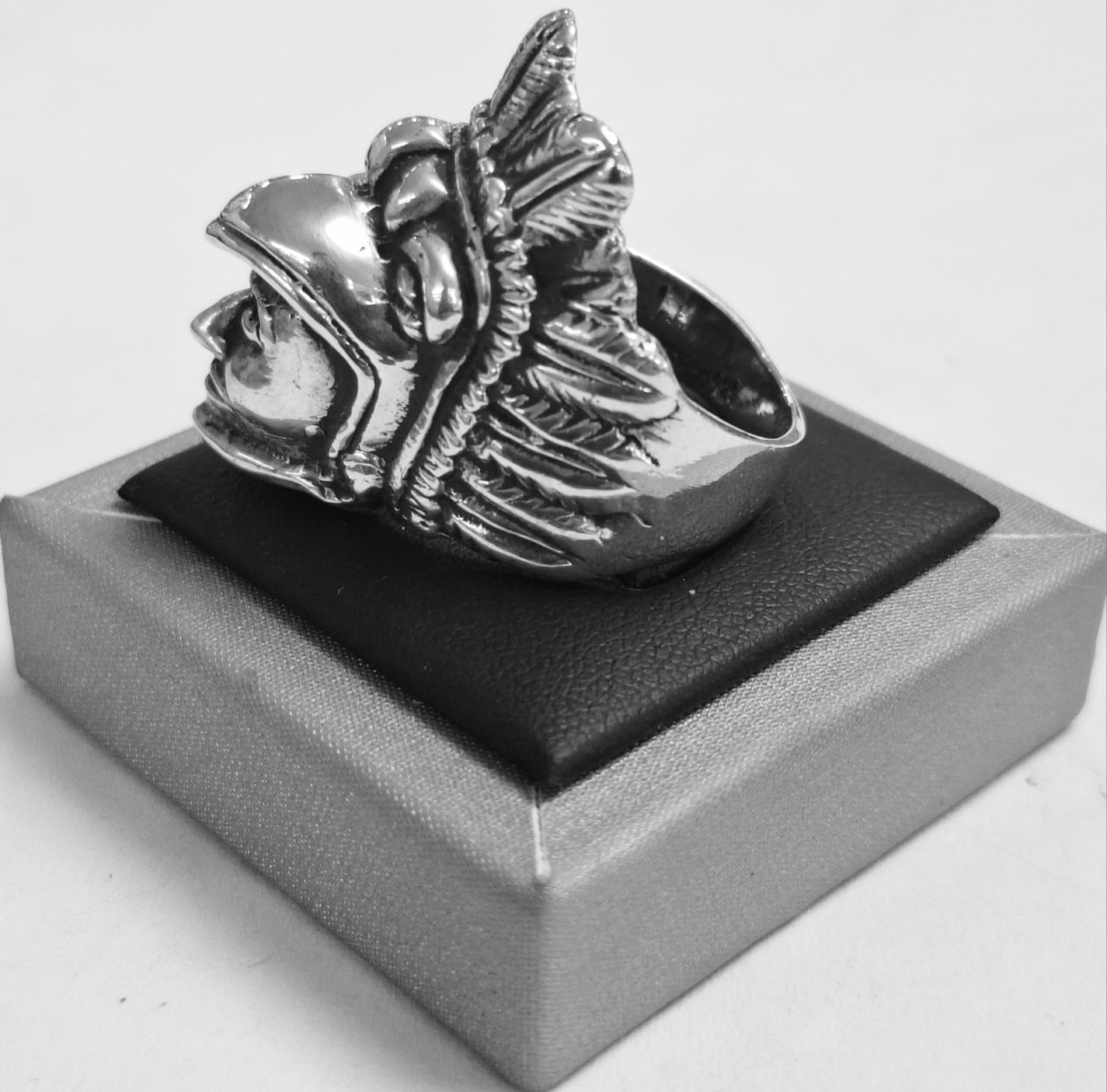 ANILLO GUERRERO AGUILA CALAVERA EN PLATA LEY 925