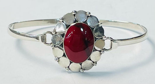 BRAZALETE CON CORAL  EN PLATA LEY 925