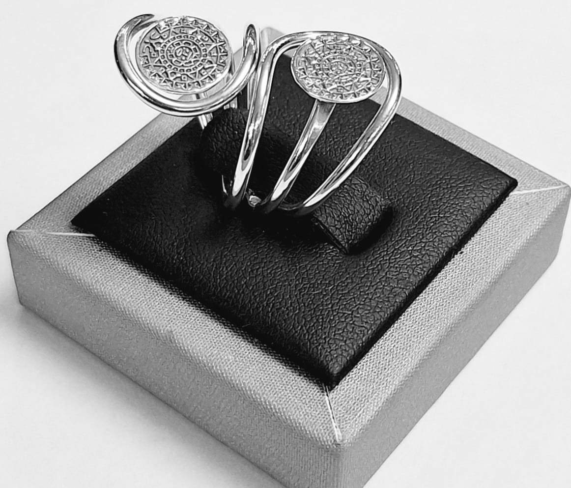 ANILLO DE DOS CALENDARIO AZTECA EN PLATA LEY 925