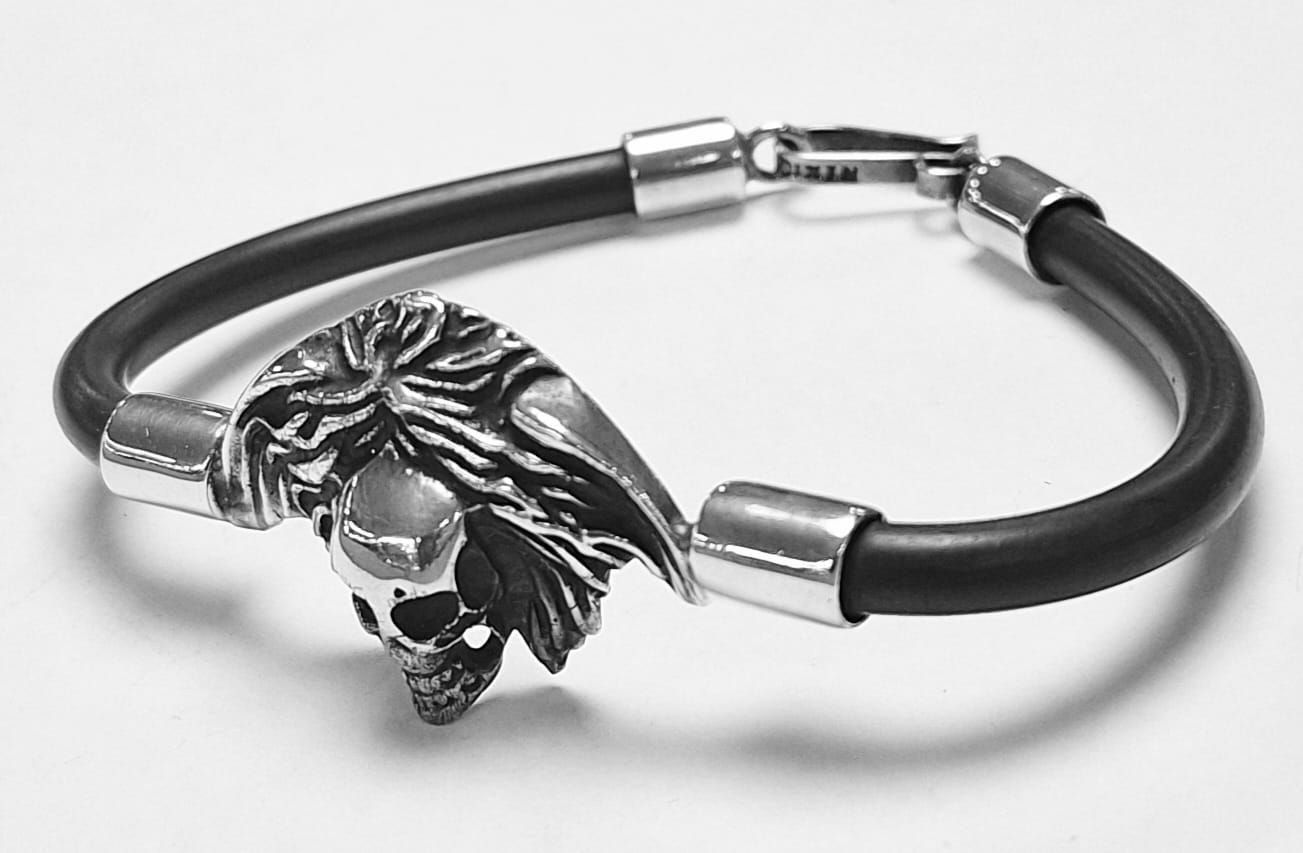BRAZALETE EN PLATA LEY 925 CON CAUCHO