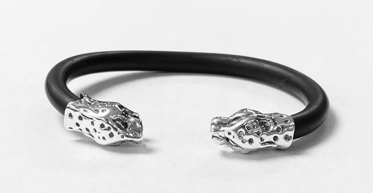 BRAZALETE  EN PLATA LEY 925  CON CAUCHO