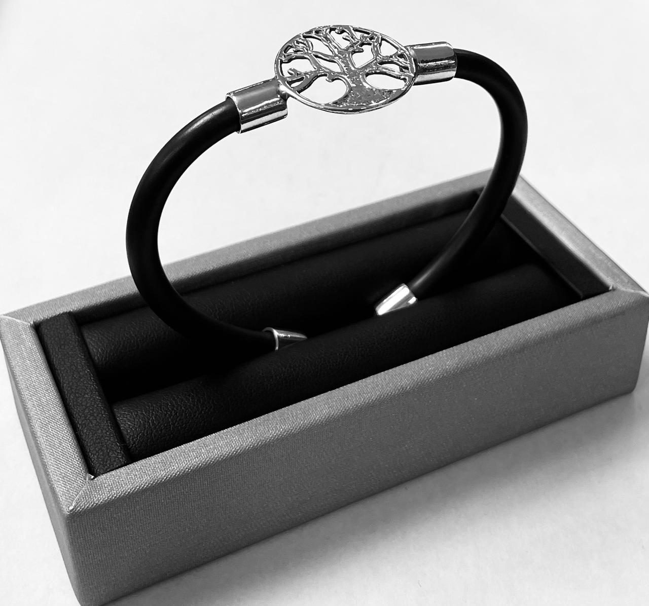 BRAZALETE ARBOL DE LA VIDA EN PLATA LEY 925 CON CAUCHO