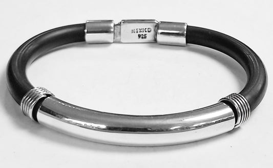 BRAZALETE EN PLATA LEY 925 CON CAUCHO