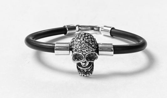 BRAZALETE EN PLATA LEY 925 CON CAUCHO