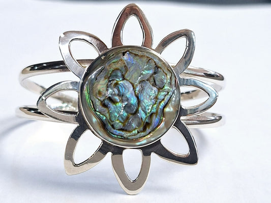 BRAZALETE CON CONCHA DE ABULON EN PLATA LEY 925