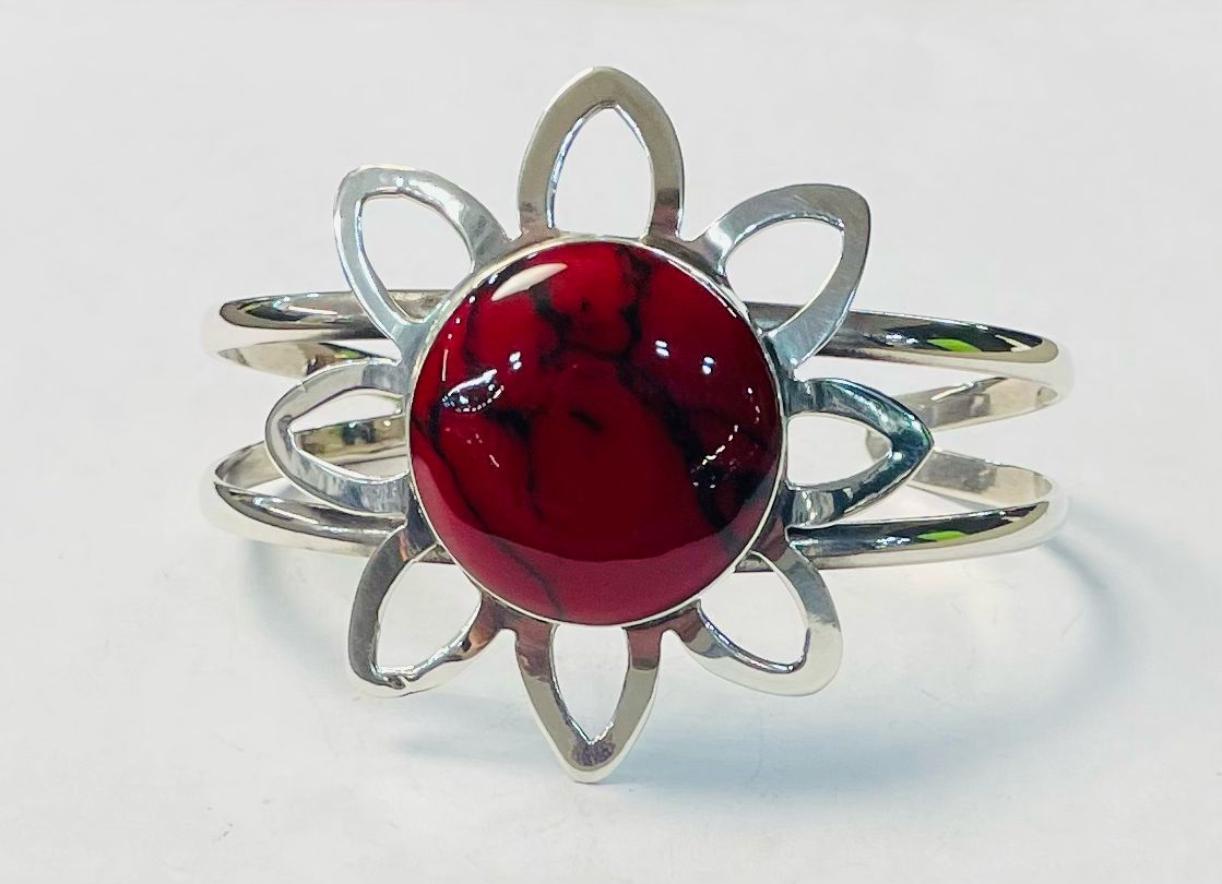 BRAZALETE CON CORAL EN PLATA LEY 925