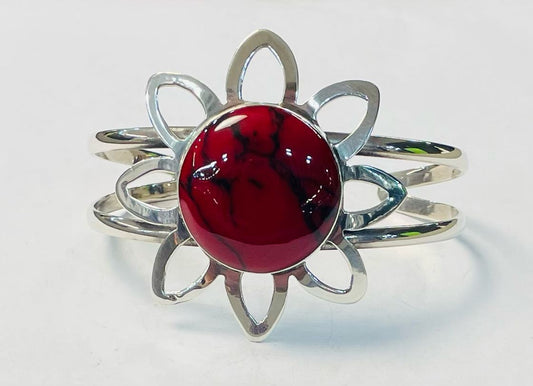 BRAZALETE CON CORAL EN PLATA LEY 925