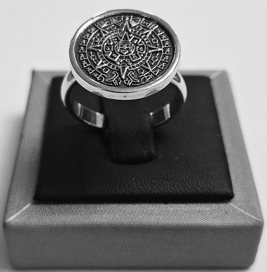 ANILLO CALENDARIO AZTECA EN PLATA LEY 950
