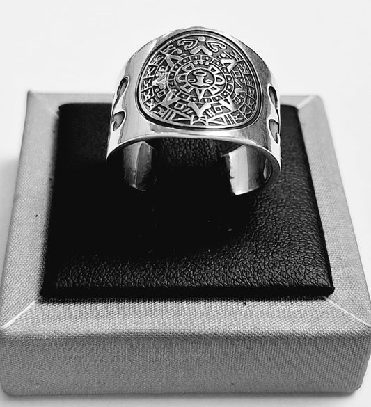 ANILLO CALENDARIO AZTECA EN PLATA LEY 925