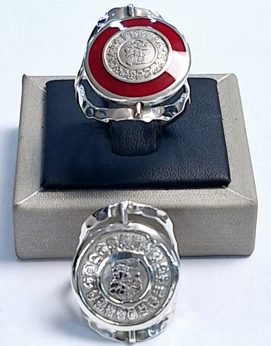 ANILLO DOBLE VISTA CALENDARIO MAYA  EN PLATA LEY 925