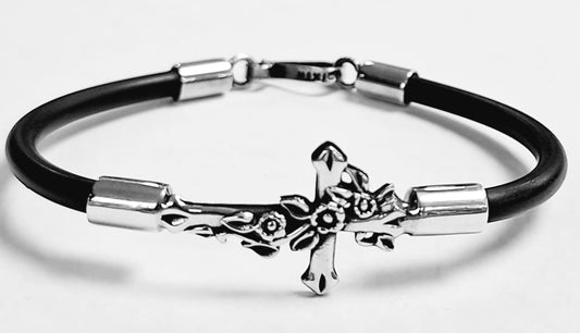 BRAZALETE EN PLATA LEY 925 CON CAUCHO