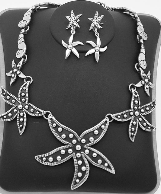 Set de Collar y Arete, Estrella de Mar de Plata Ley 925., vista frontal