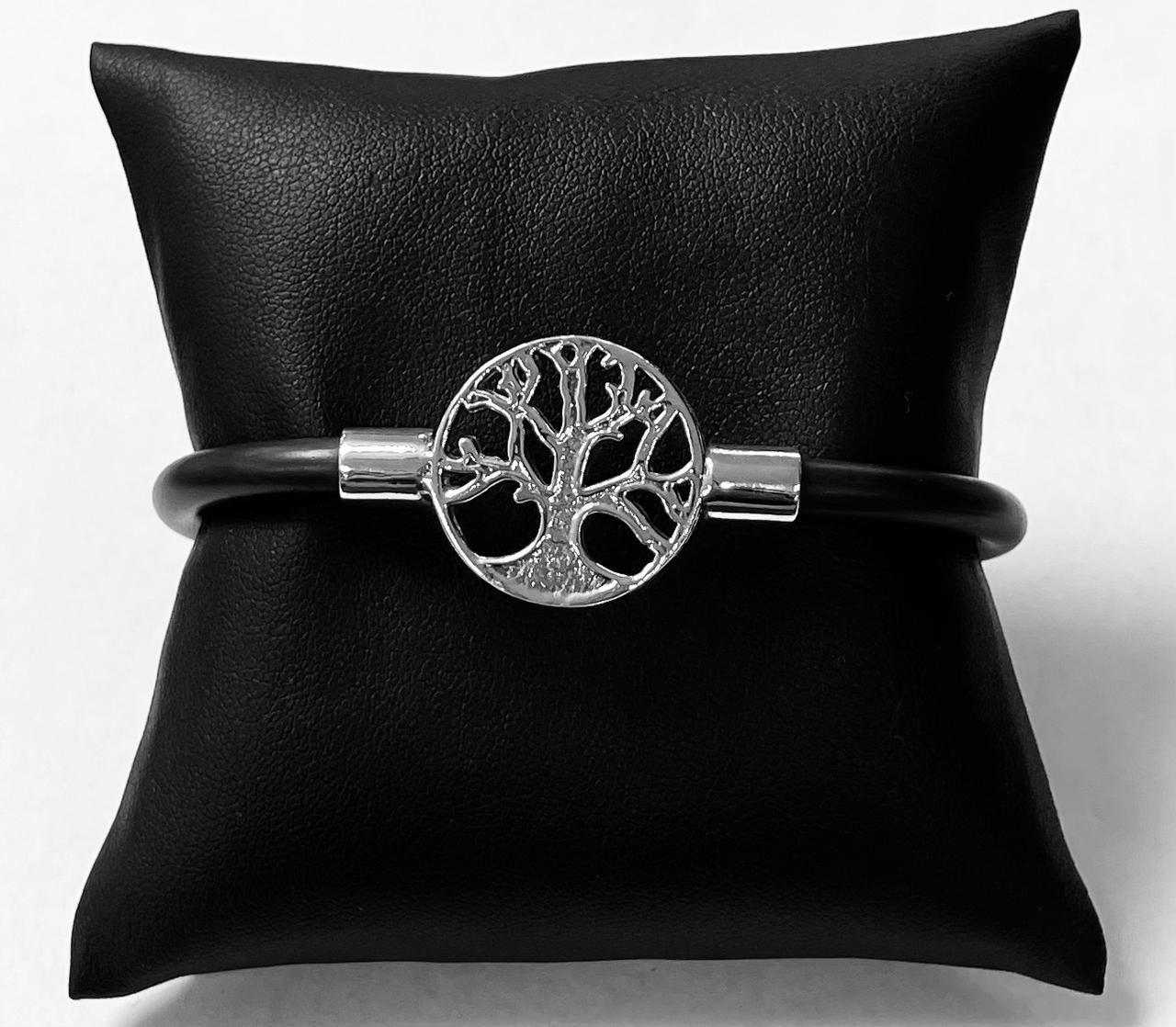 BRAZALETE ARBOL DE LA VIDA EN PLATA LEY 925 CON CAUCHO