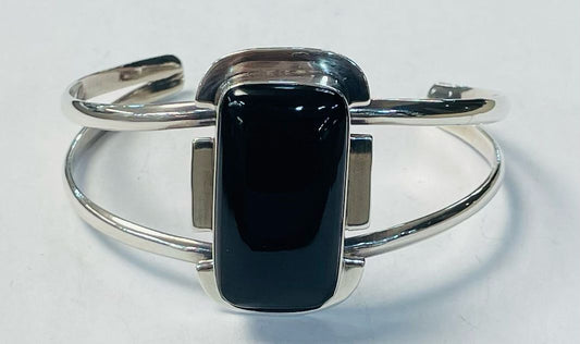 BRAZALETE EN PLATA LEY 925 CON OBSIDIANA