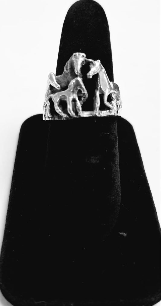 ANILLO  DE CUATRO CABALLOS EN PLATA LEY 925