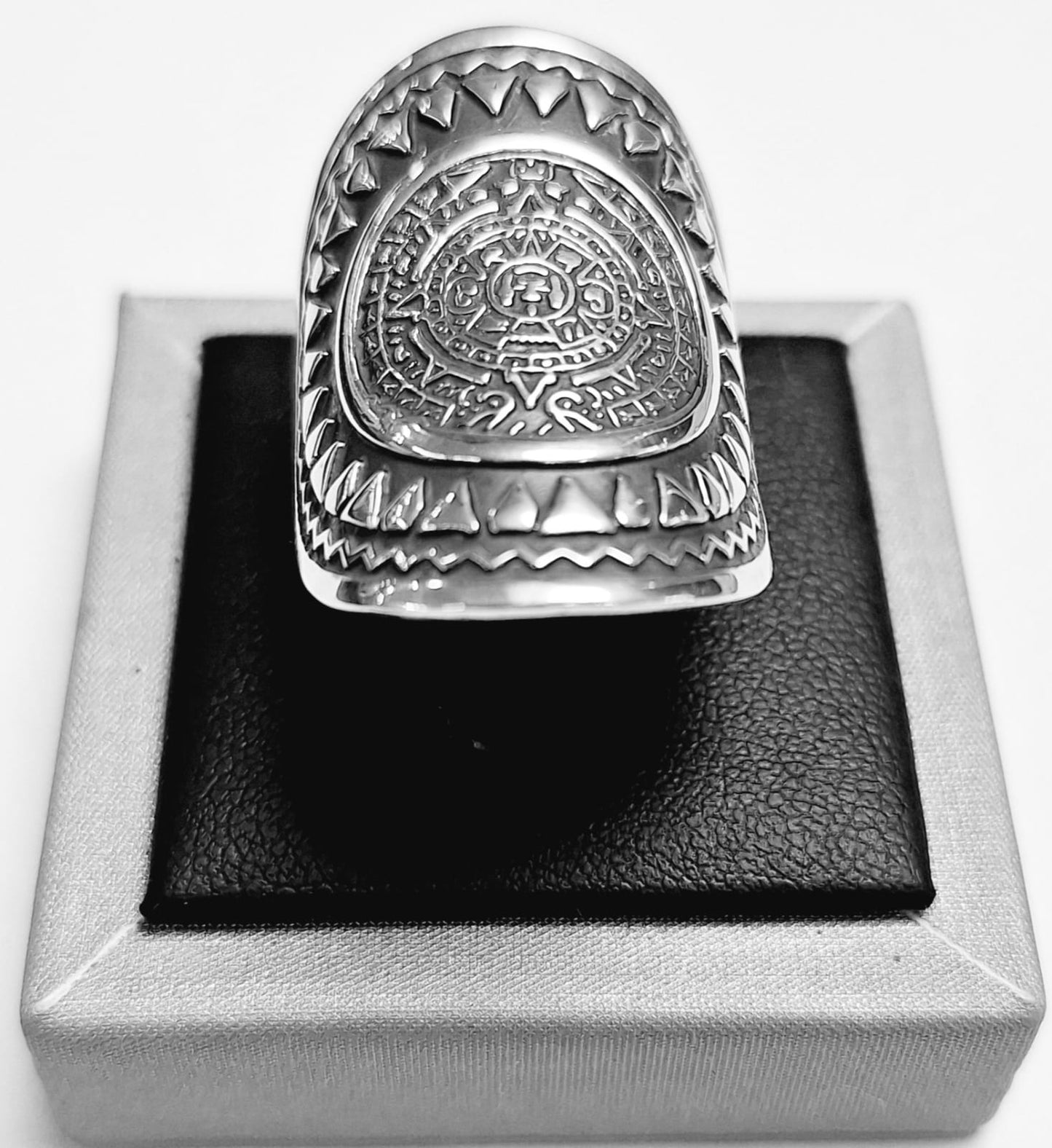 ANILLO CALENDARIO AZTECA EN PLATA LEY 925