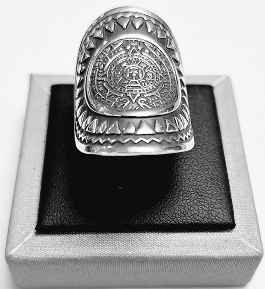 ANILLO CALENDARIO AZTECA EN PLATA LEY 925