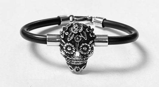 BRAZALETE EN PLATA LEY 925 CON CAUCHO