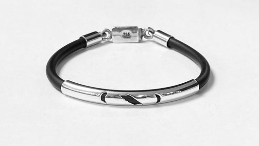 BRAZALETE EN PLATA LEY 925  CON CAUCHO