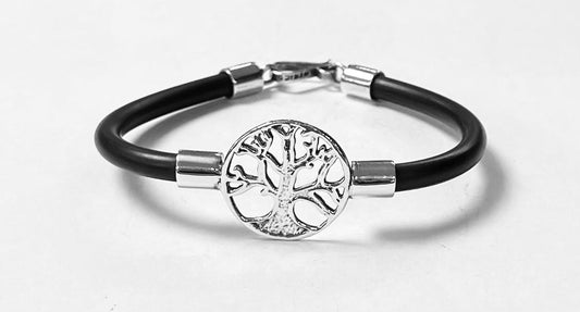 BRAZALETE ARBOL DE LA VIDA EN PLATA LEY 925 CON CAUCHO