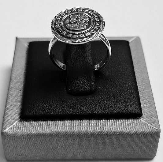 ANILLO CALENDARIO MAYA DIAMANTADA EN PLATA LEY  925
