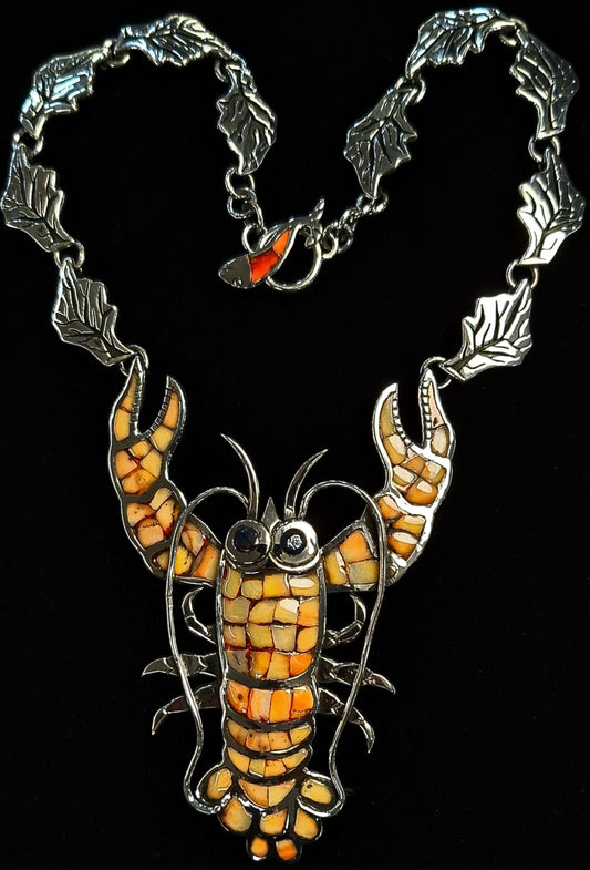 COLLAR LANGOSTA CON INCRUSTACIONES DE PIEDRA EN PLATA LEY 925