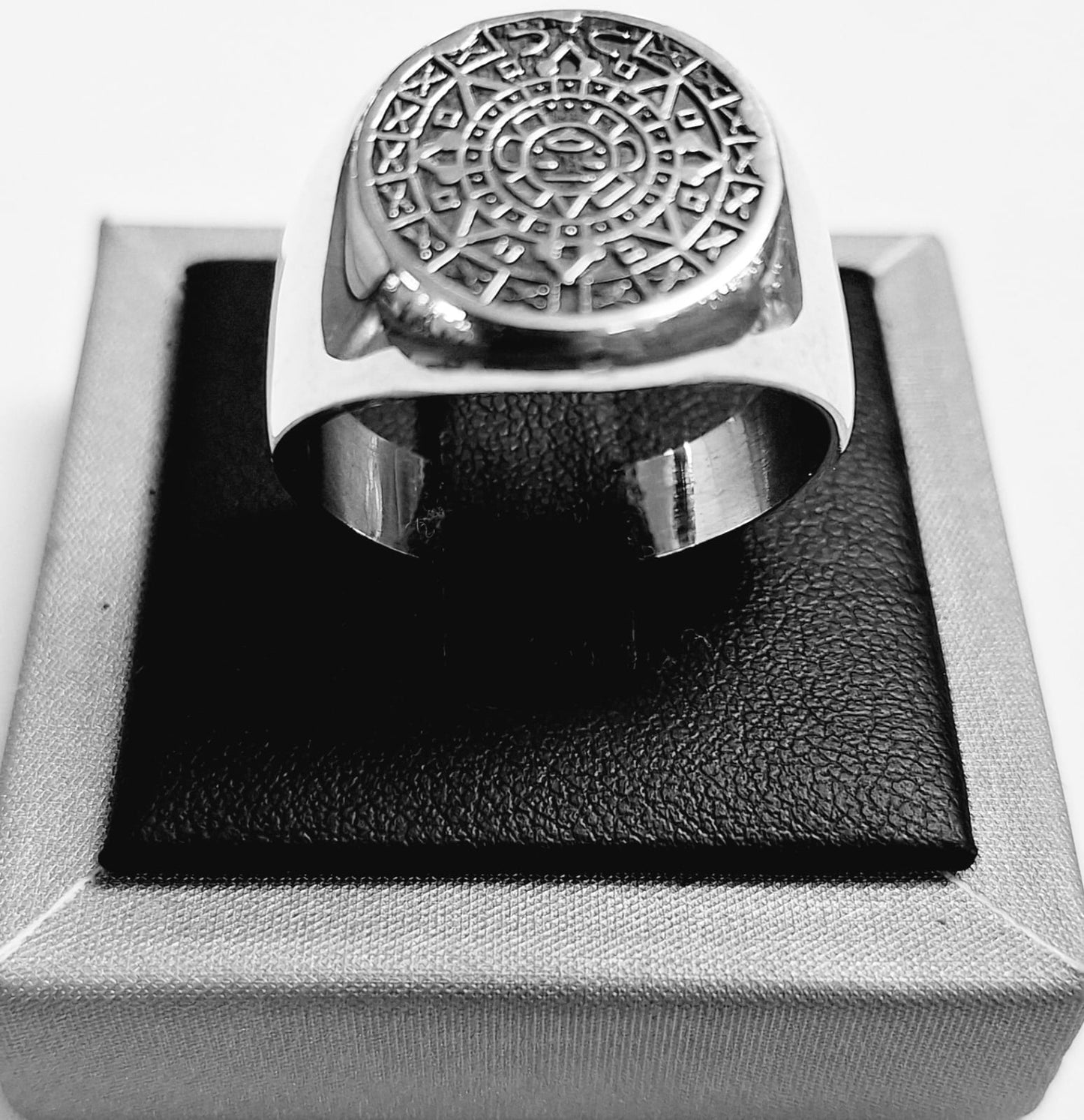 ANILLO CALENDARIO AZTECA EN PLATA LEY 925