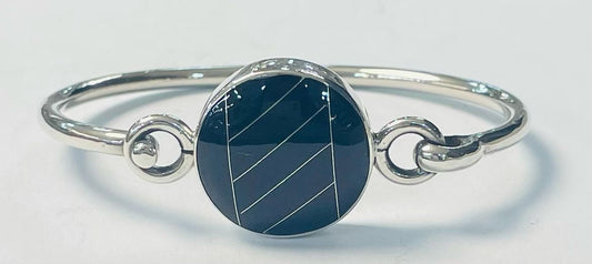 BRAZALETE CON PIEDRA DE OBSIDIANA EN PLATA LEY 925