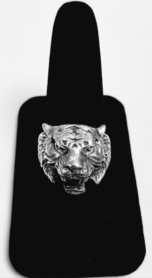 ANILLO CABEZA DE TIGRE EN PLATA LEY 925