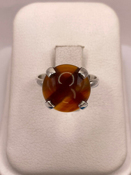Anillo de Ágata Naranja Natural en Plata .925, vista frontal